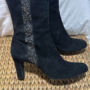 Alex Marie Black Boots 9.5 Like New Suede Leather 3 inch heel with sparkly bits